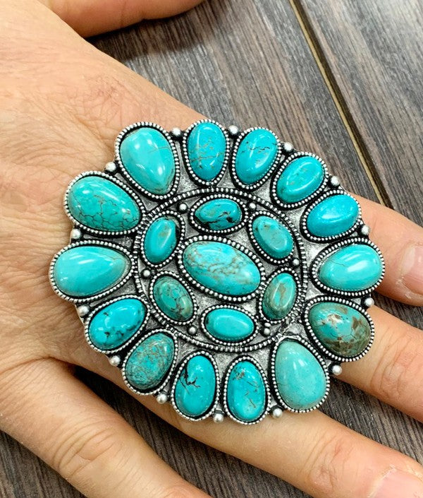 Large Multi Stone Turquoise Ring