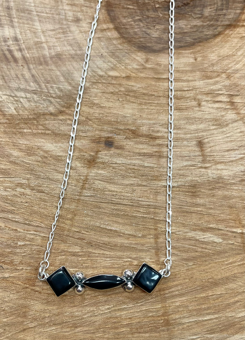 Sterling Onyx Diamond Necklace
